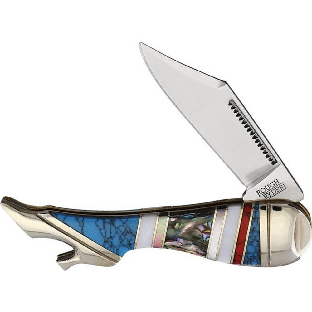 Rough Ryder Stoneworx Lady Leg Pocket Knife Steel Blade Turquoise Handle RR2410