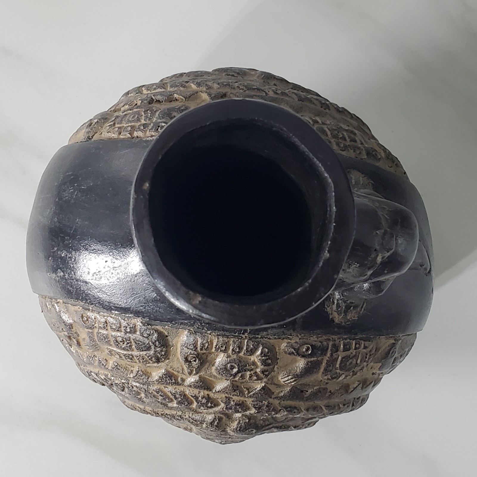 Pre Columbian Chimu Peruvian Blackware Serpent Monkey Vessel Replica