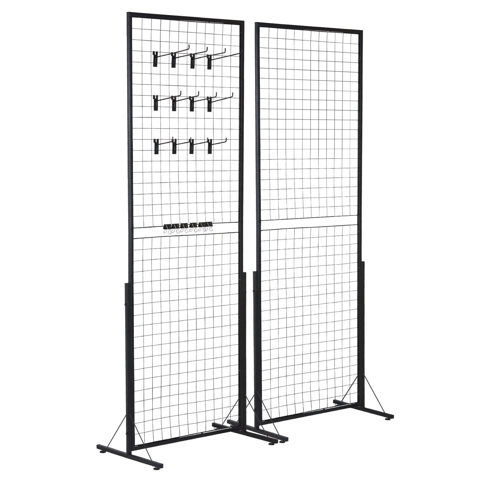 2'x 5.6' Grid Wall Panels Tower,2 Packs Wire Gridwall Display Racks with T-Base