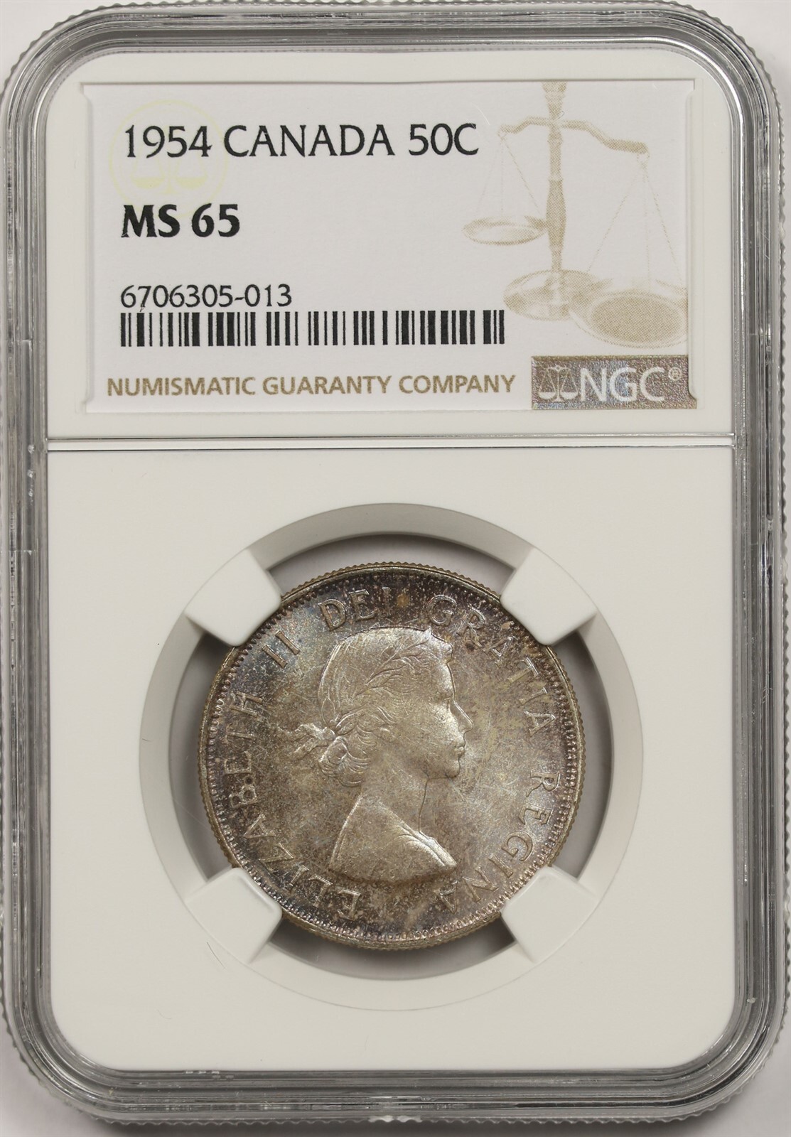 1954 Canada 50C NGC MS 65 (Toned) Silver Half Dollar