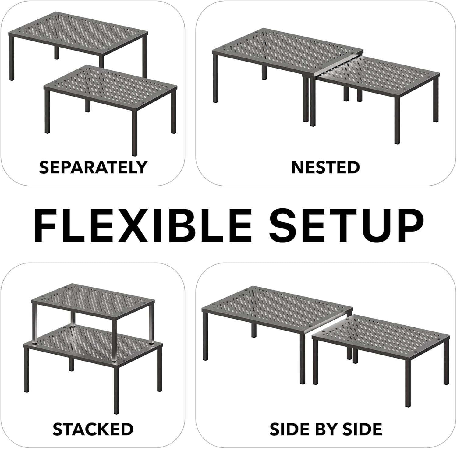 Expandable Stackable Cabinet & Counter Shelf Organizer W/ Steel Surface Bronze