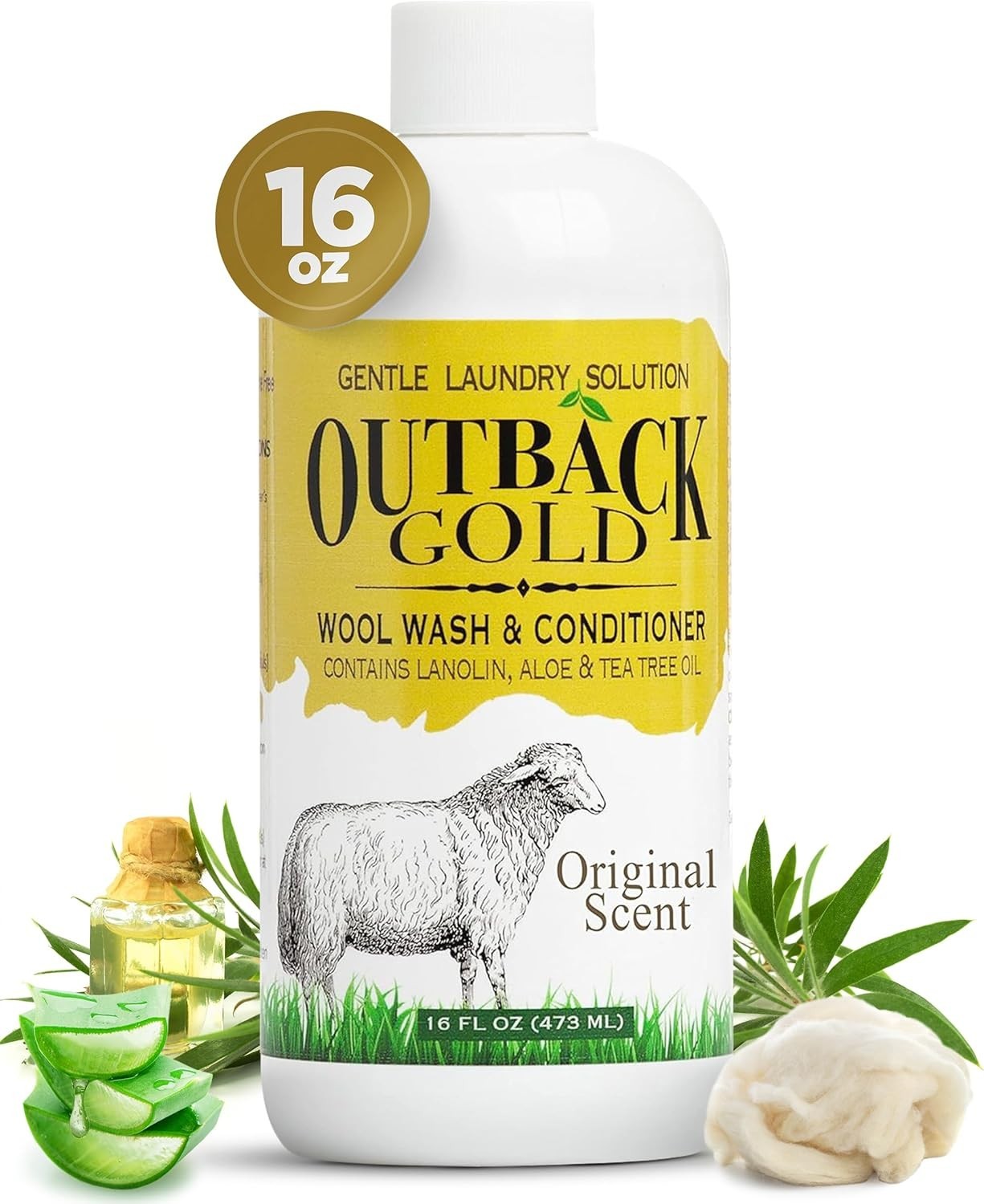Outback Gold Wool Wash, 16 oz, Original Floral Scent, Plant Based, HE Compatible
