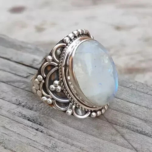Rainbow Moonstone Ring 925 Sterling Silver Handmade Statement All Size Ring R46