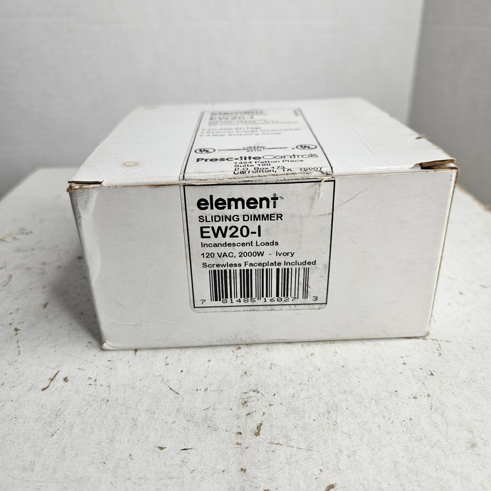 Element Sliding Dimmer EW20-I 120V, 2000W 3-Way Switching (Ivory)