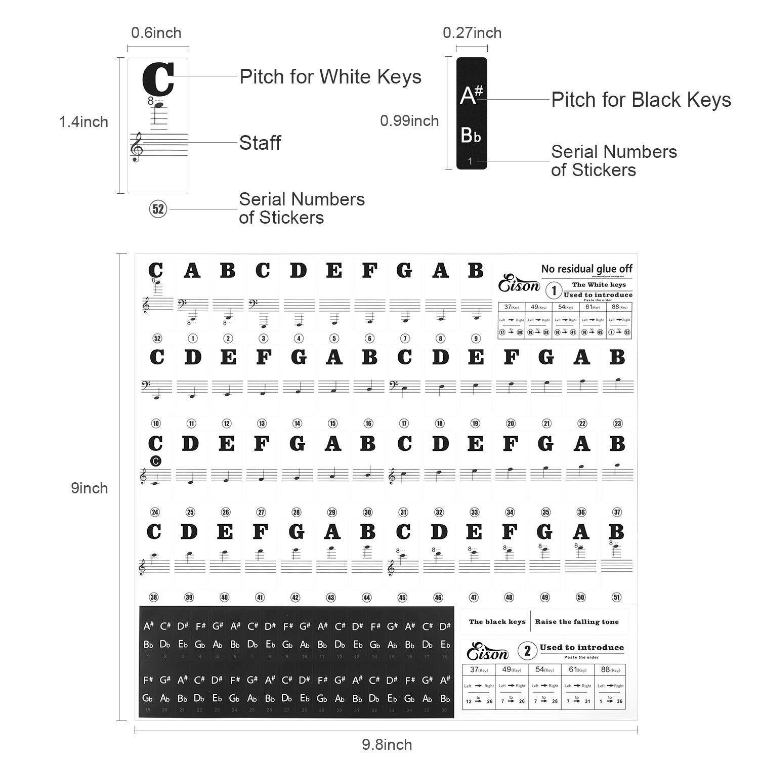 Piano Stickers for Keys, Eison Full Set Keyboard for...