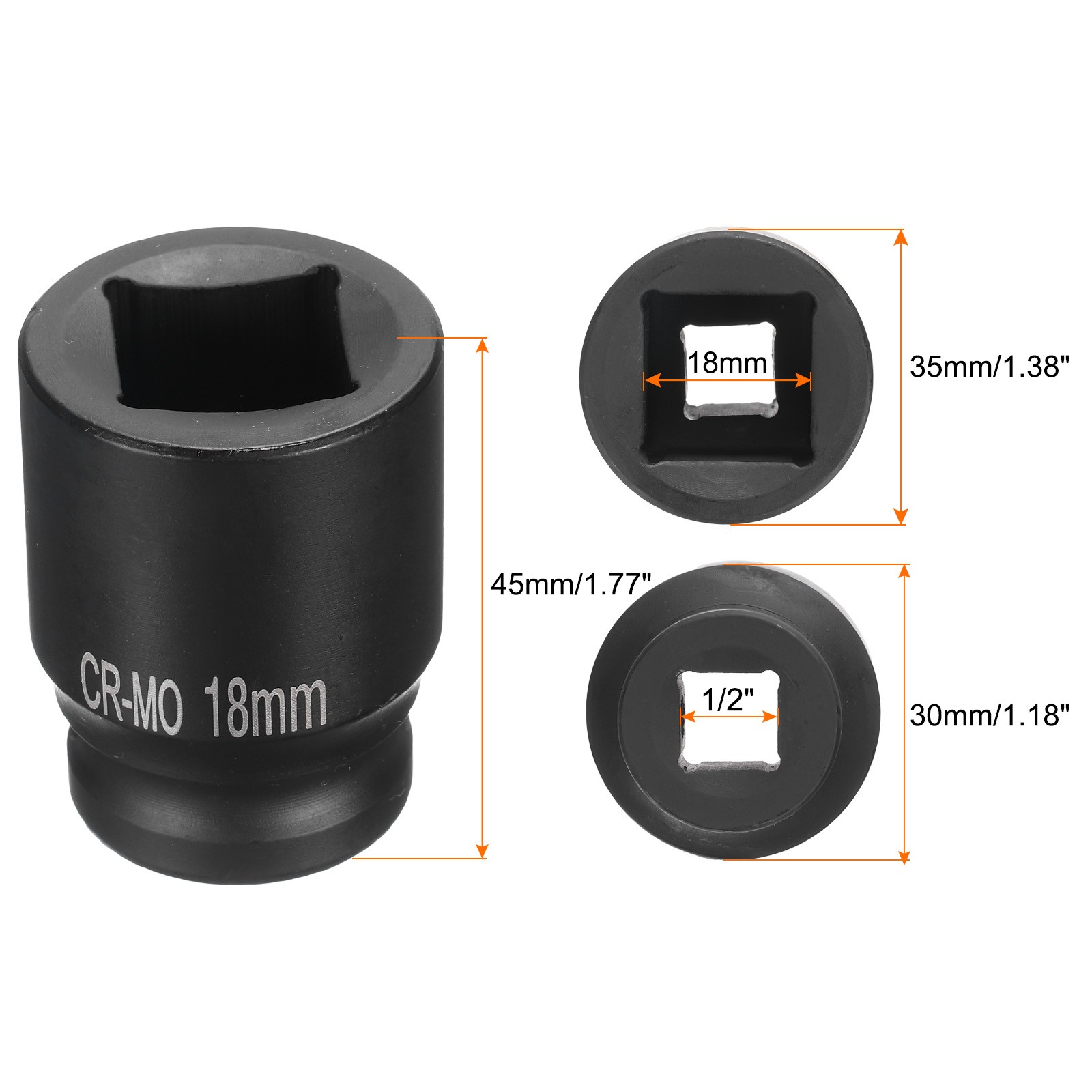 4 Point Square Socket 1/2" Drive 18mm Metric Square Impact Socket CR-MO