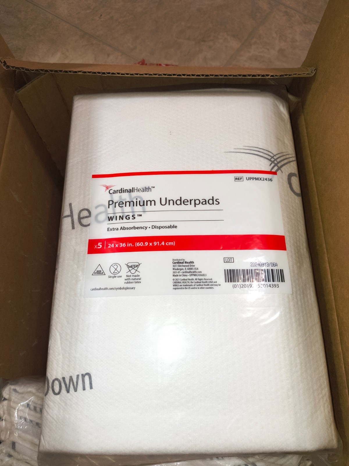 😲WOW  25ct. 2021 Cardinal Health 5 PACK OF 5 Premium Underpads Wings, 24" x 36"