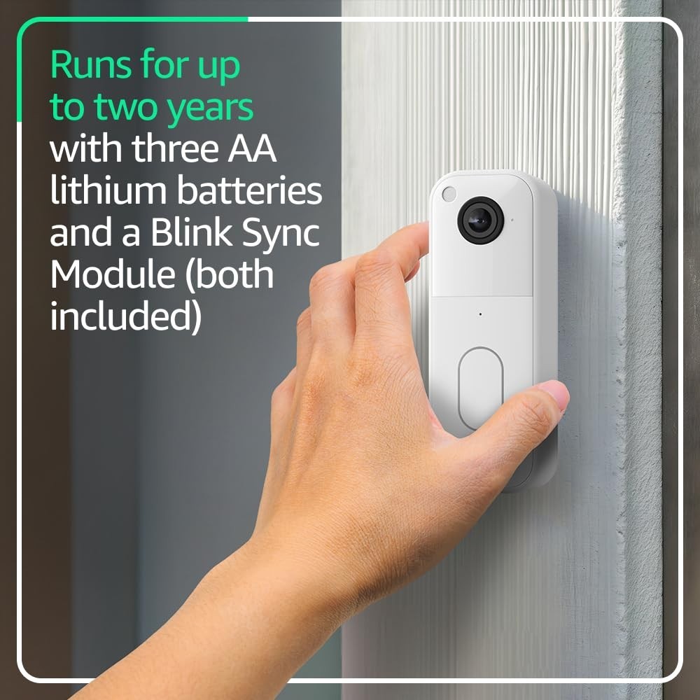 Blink Video Doorbell System with Head-to-Toe HD View Sync Module Core, White NEW
