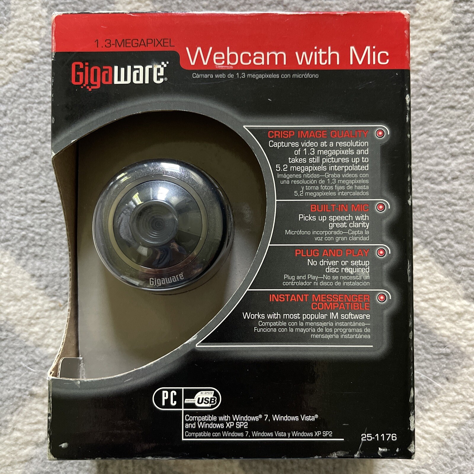 Gigaware 25-1176 1.3MP Webcam with Microphone NEW - Open Box