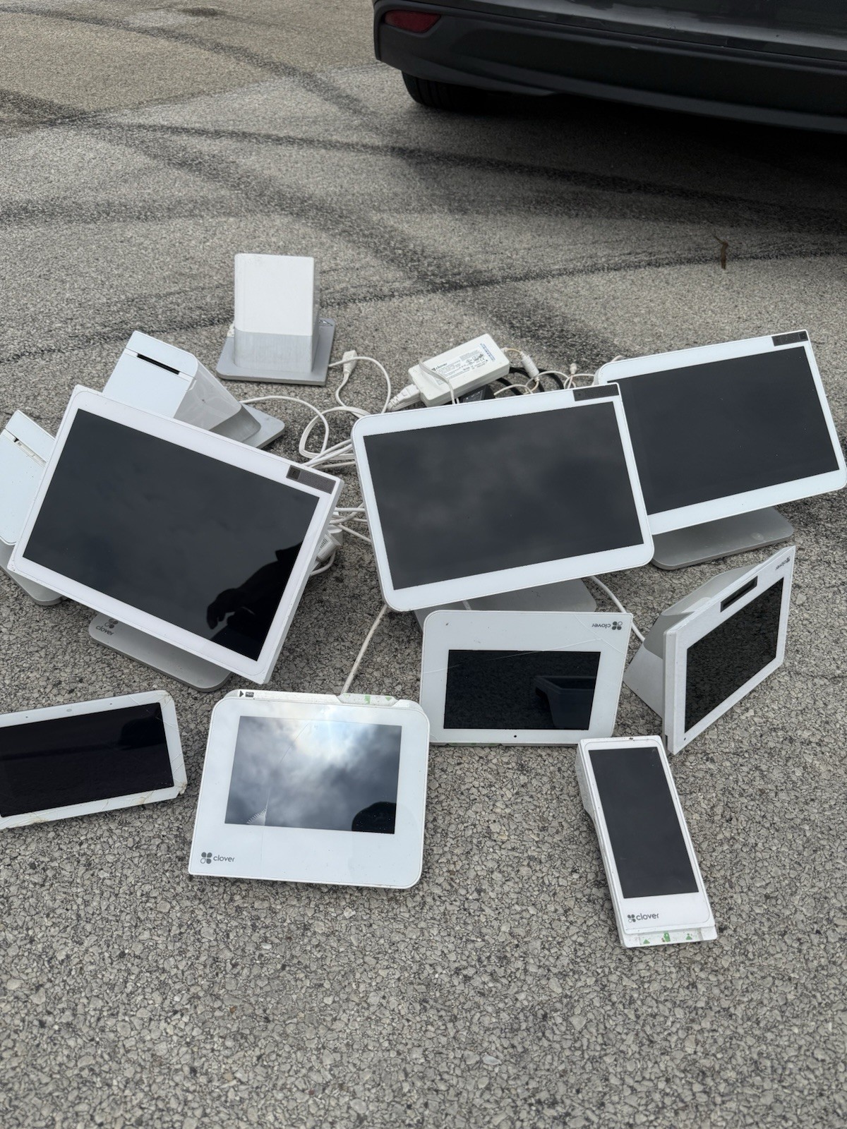 Clover POS Touchscreen Terminals Lot with Credit Card Readers & Power Adapters