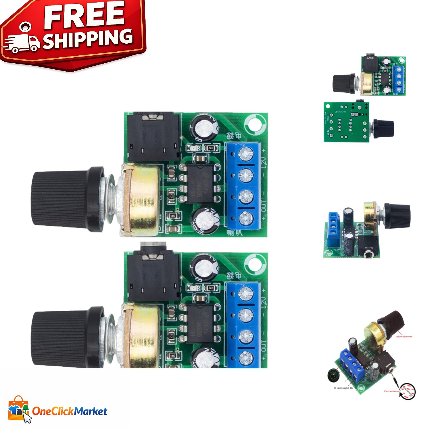 2X 10W Mini Audio Amplifier Module, Adjustable DC 3-12V,  and  Compliant