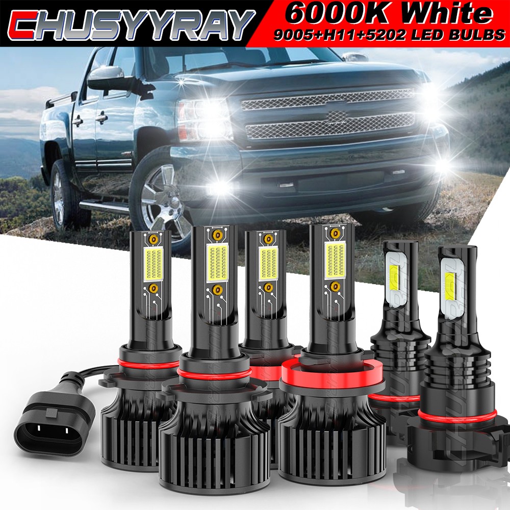 For Chevy Silverado 1500 2007-2015 - 6x 6000K LED Headlight Hi/Lo&Fog Bulbs