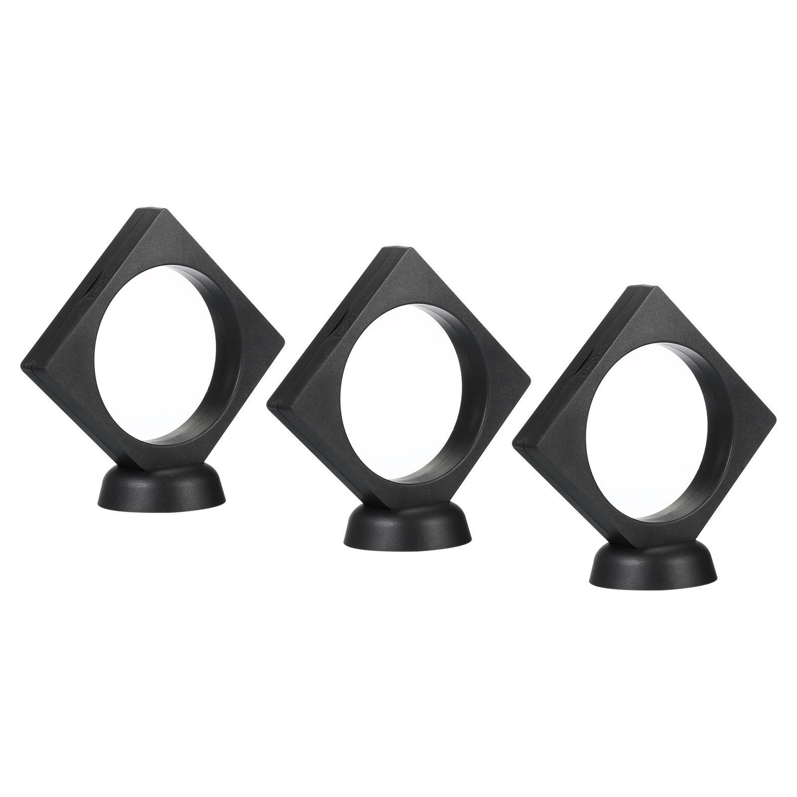 3D Floating Display Frame Coin Jewelry Case with Base 3.5" x 3.5", Black 3pcs