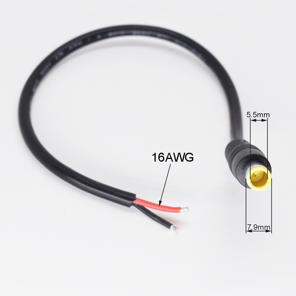 50pcs 30cm 16AWG 7.9x5.5mm DC Power Socket Connector Cord Cable Pigtail DIY Lead