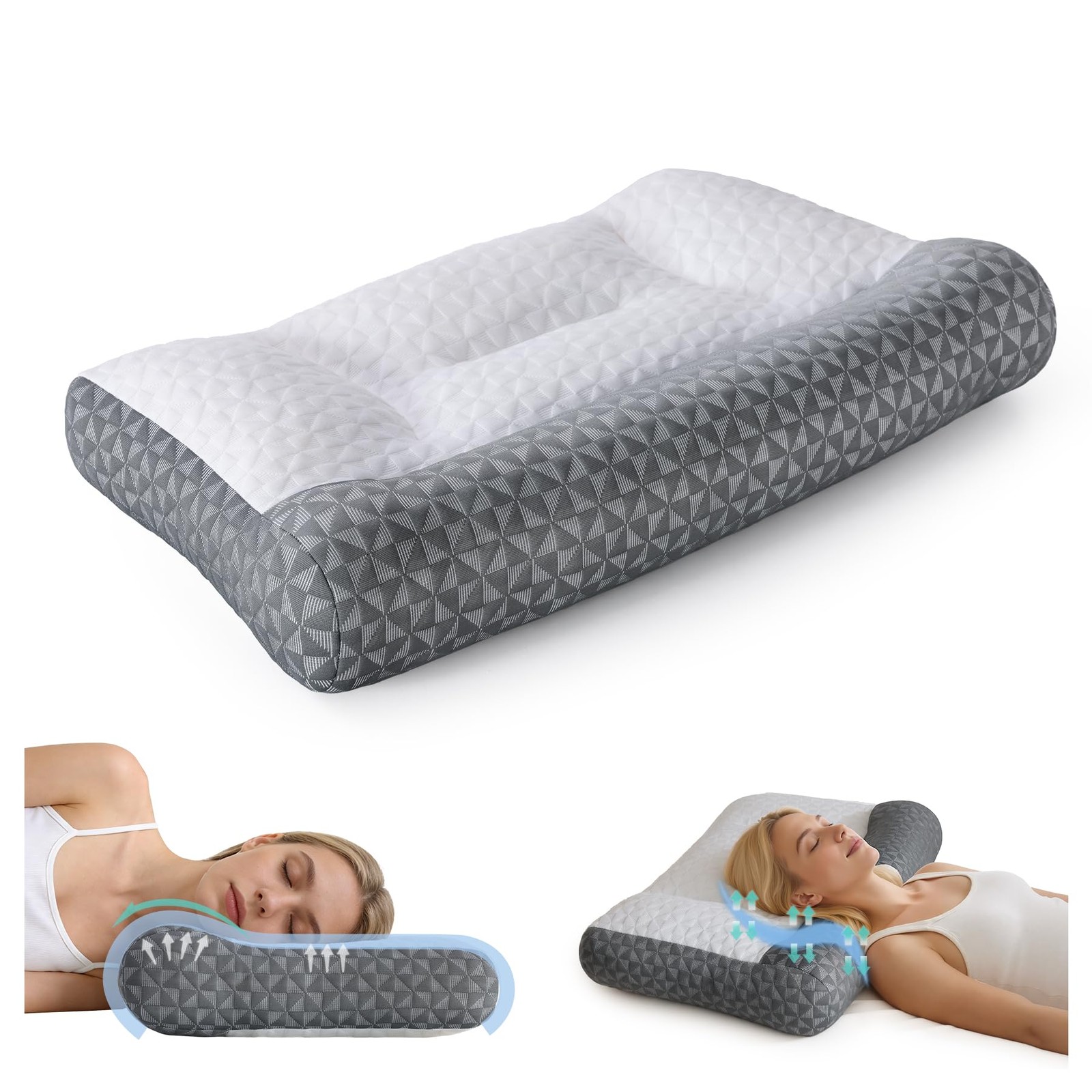 Cervical Pillow for Neck Pain Relief 26"x15", Grey