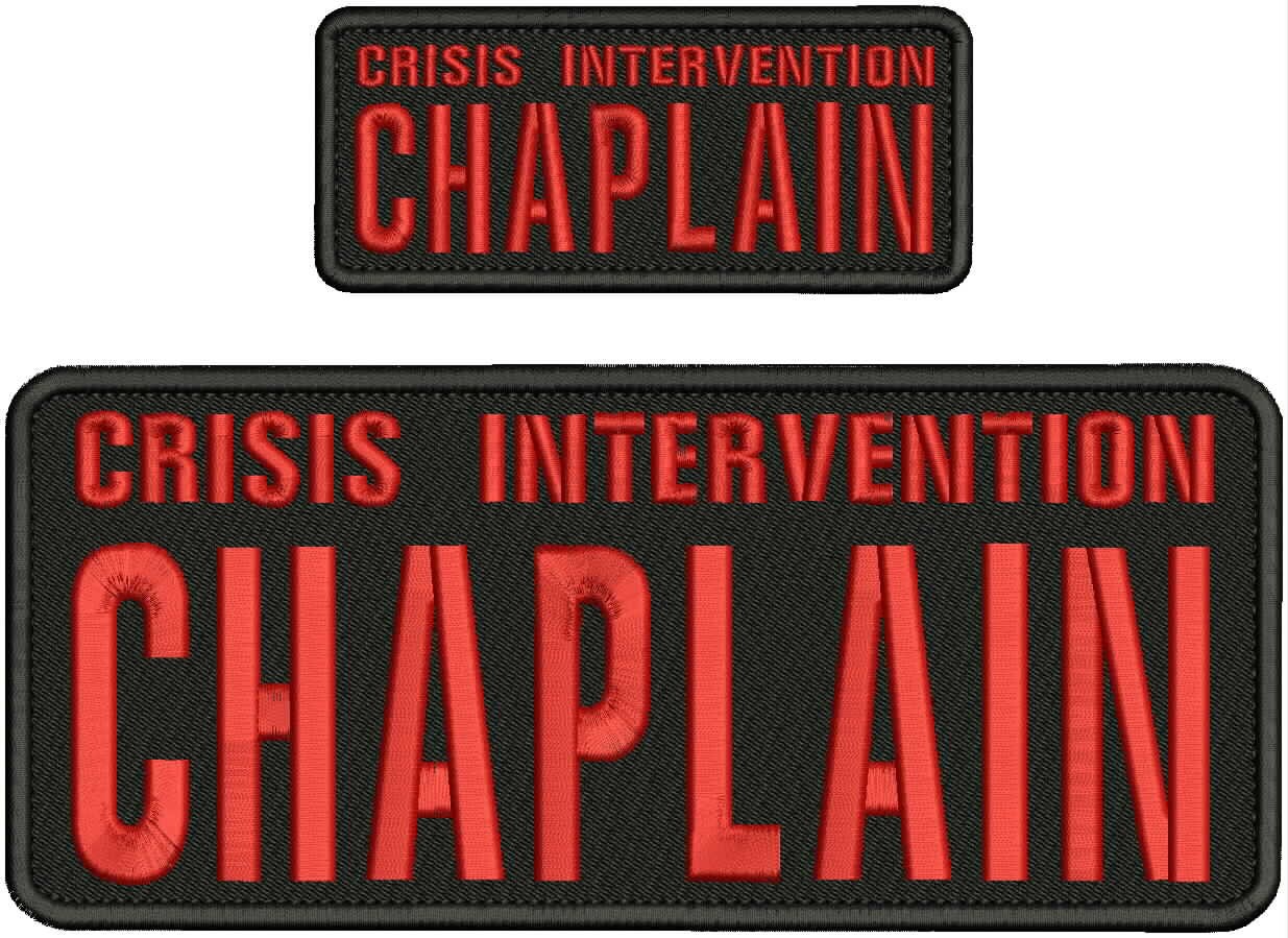 Crisis I Chaplain 2 Embroidery Patches 4x10 And 2x5 Hook On Back Red On Blk