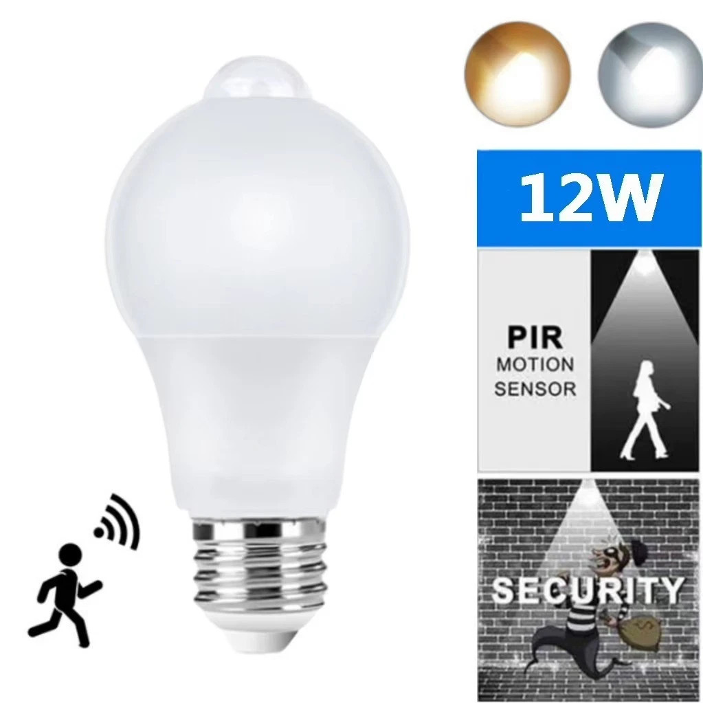 1x Dusk to Dawn E27 PIR Motion Sensor Lmap 12W LED Bulb Light Infrared Mation