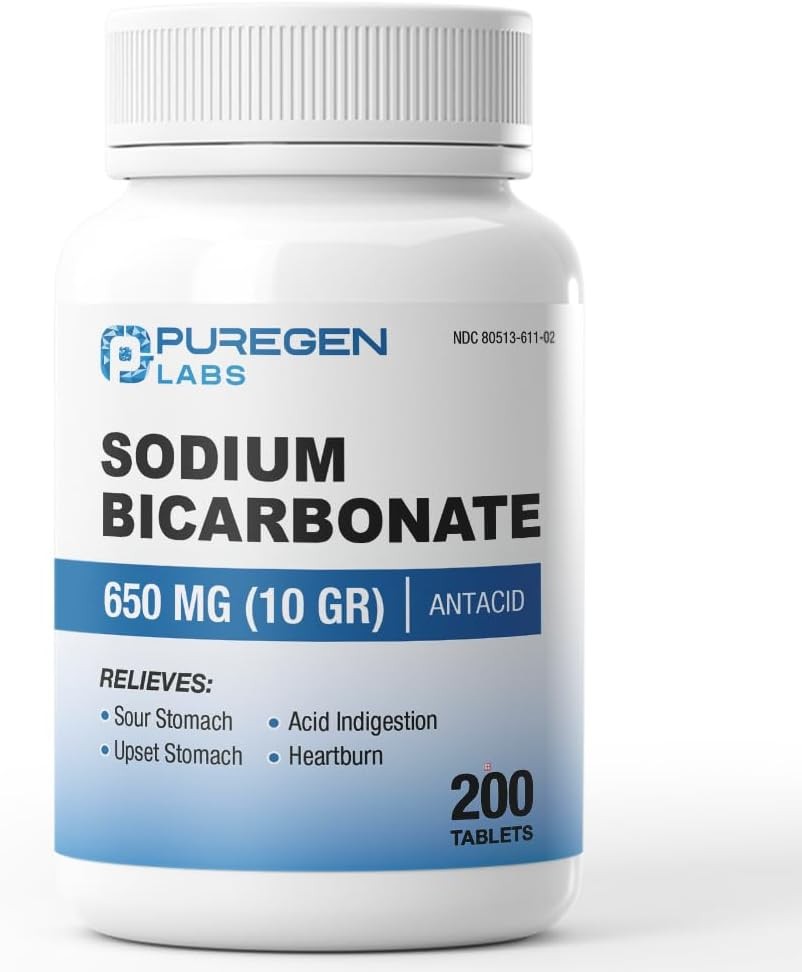 Puregen Labs Sodium Bicarbonate Tablets 650mg (10 Grains) - 200 Count | USP Grad