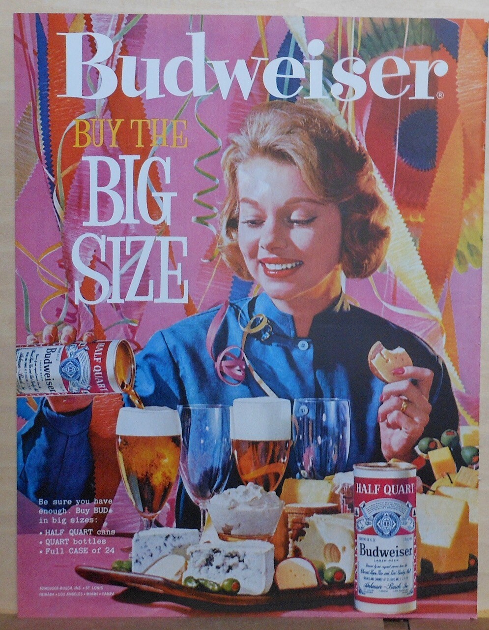 1961 magazine ad for Budweiser Beer - Buy the Big Size, party time