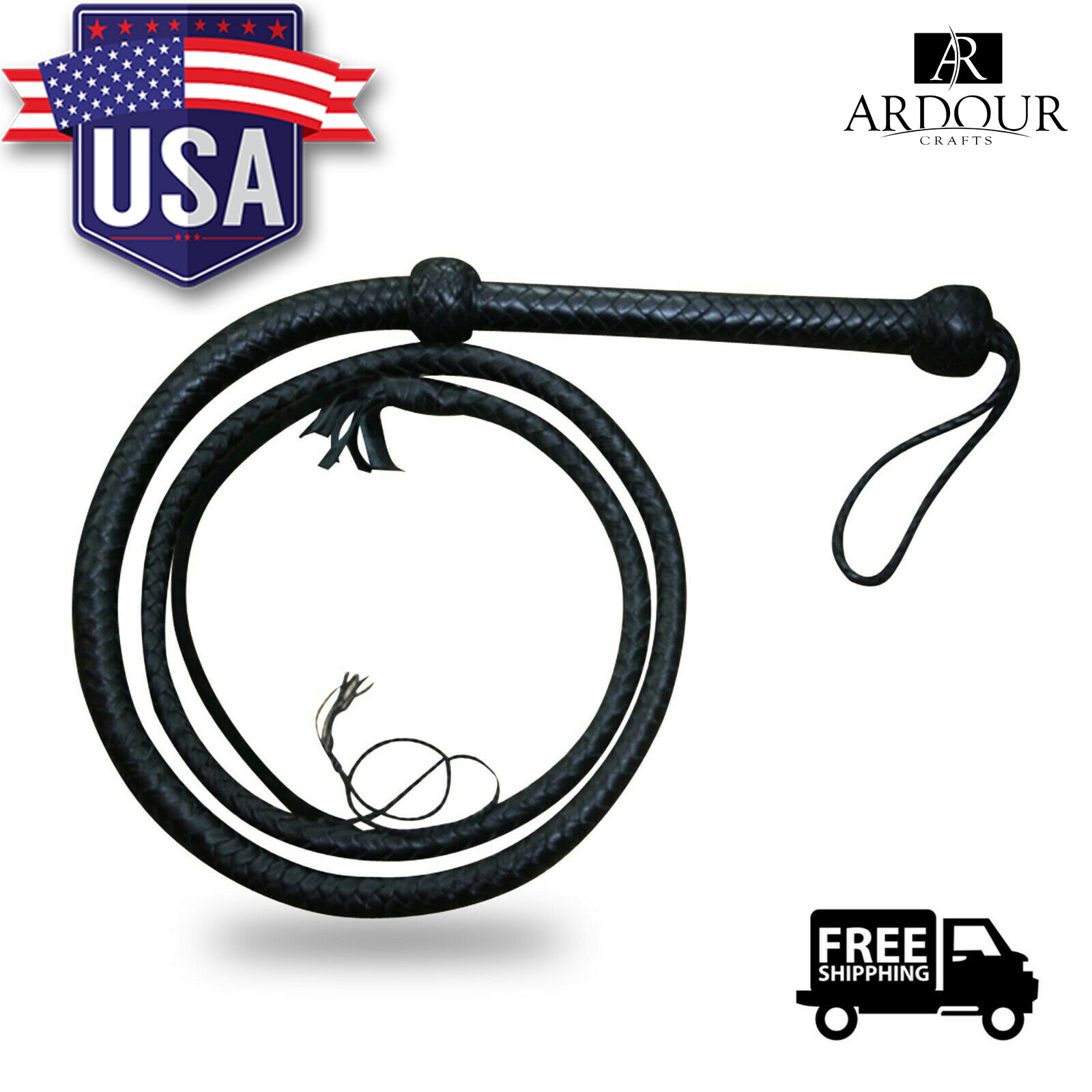 Genuine Cowhide Leather 04 Feet Long 12 Plait Weaving Bull Whip Black Stock Whip