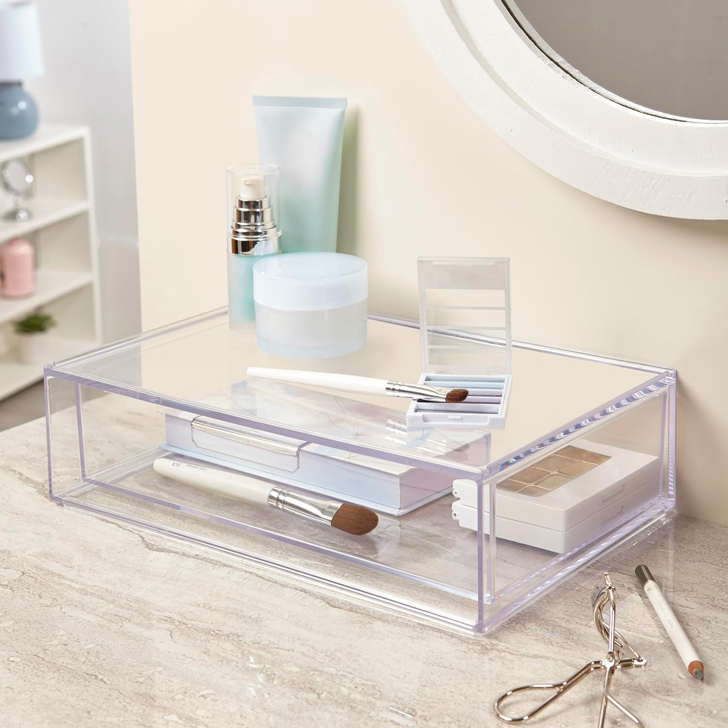 Audrey Stackable Clear Bin Plastic Organizer Drawer | Organize Eyeshadow Palette