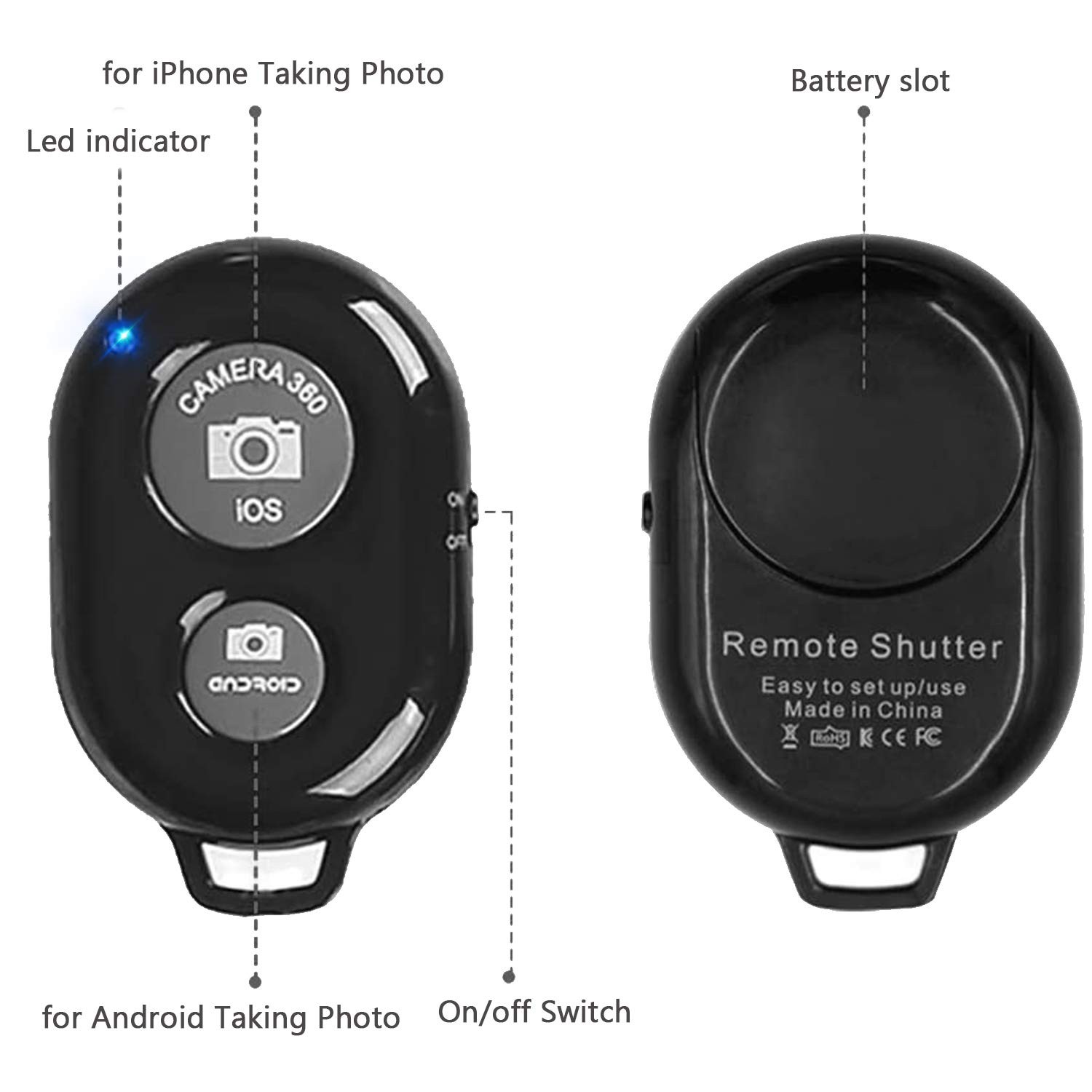 Wireless Remote Shutter for Cellphones and Tablets 3 Pack, AOQIYUE Bluetooth ...