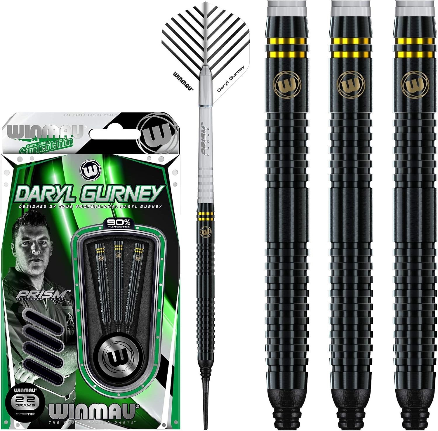 WINMAU DARYL GURNEY SOFT TIP DARTS 22 GRAM 90% TUNGSTEN SHIPS FREE FREE FLIGHTS