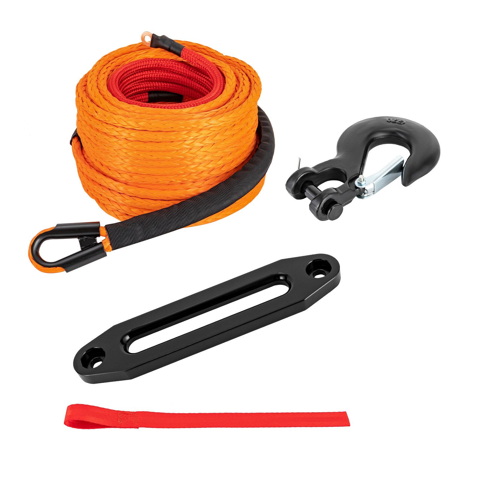 3/8" 100 FT Synthetic Winch Rope Winch Line Cable Rope with Winch Hook Fairleads