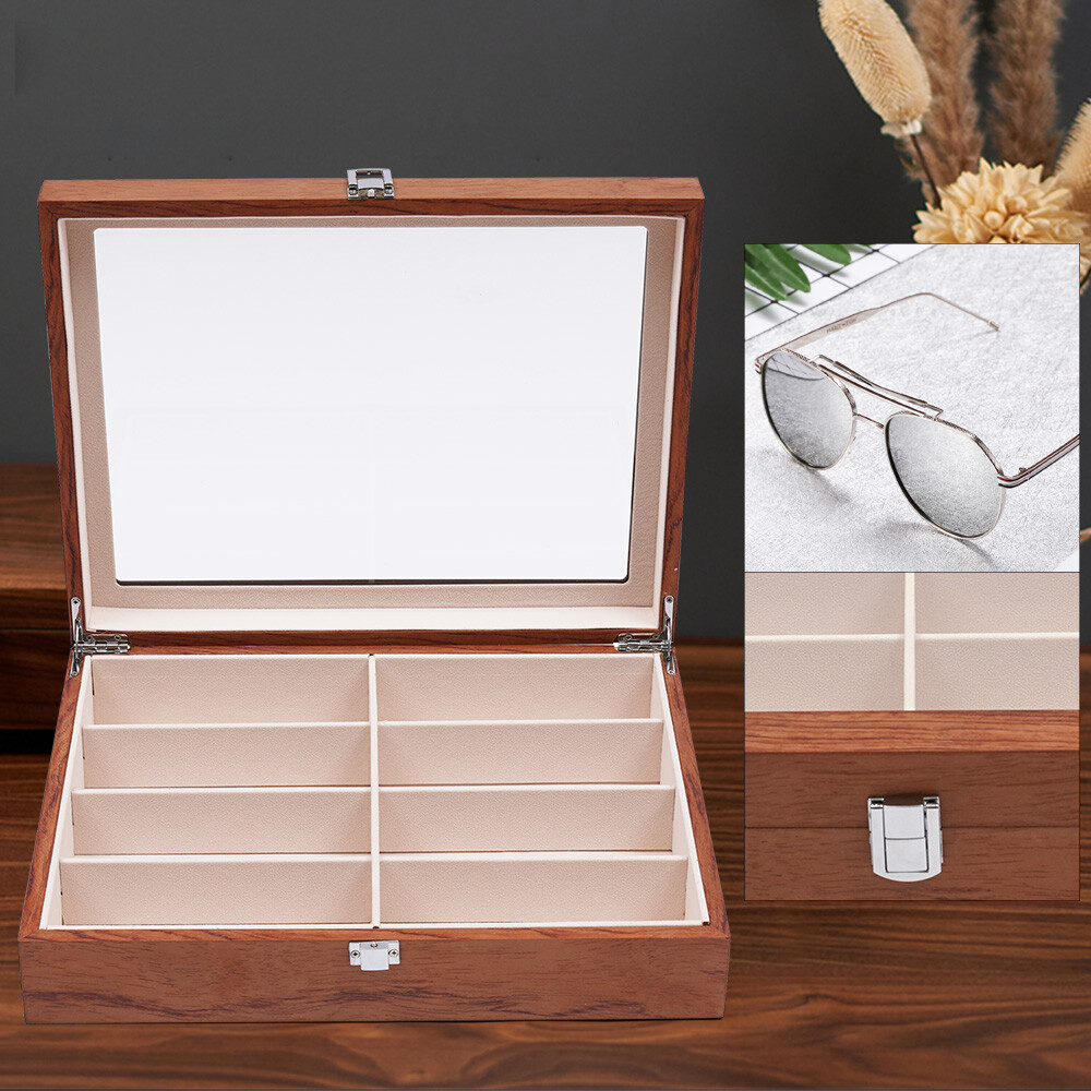 8-Slots Eye Glasses Eyewear Sunglasses Wood Case Display Storage Organizer Box