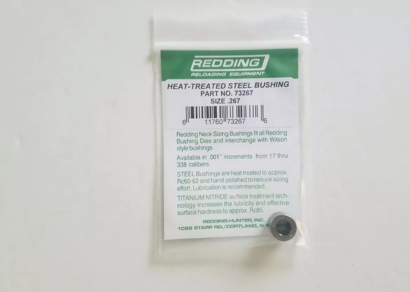 73267 REDDING HEAT TREATED STEEL .267 NECK SIZE BUSHING - BRAND NEW