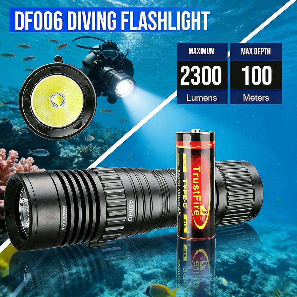 TrustFire 2300LM LED Diving Light 100m Waterproof LED Scuba Dive Flashlight US