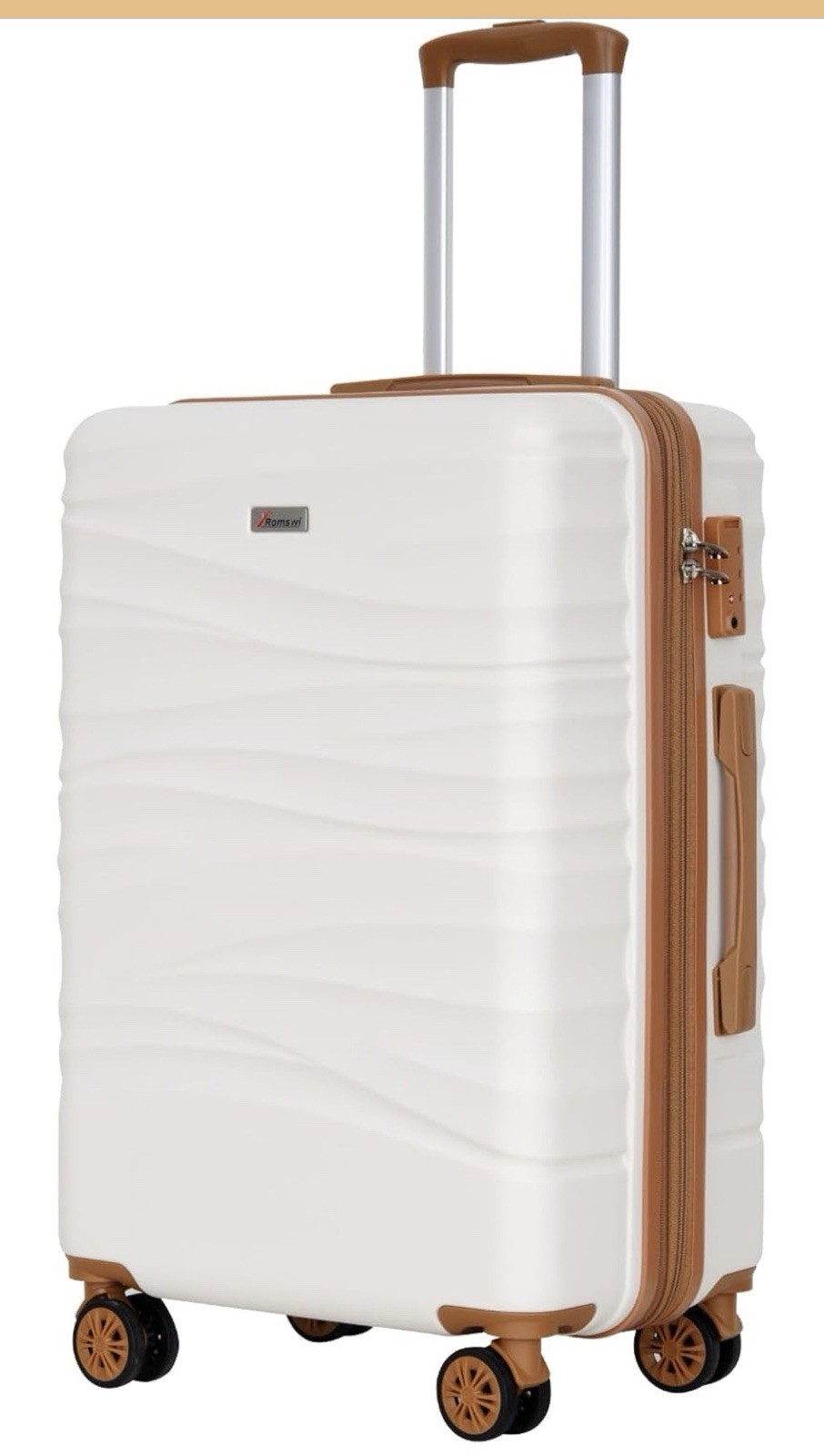 Romswi 26in Medium Checked Luggage Expandable Hardshell Spinner Suitcase White