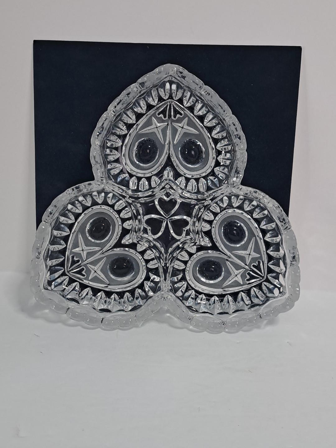 Hofbauer Lead Crystal Triple Heart Devided Relish Dish