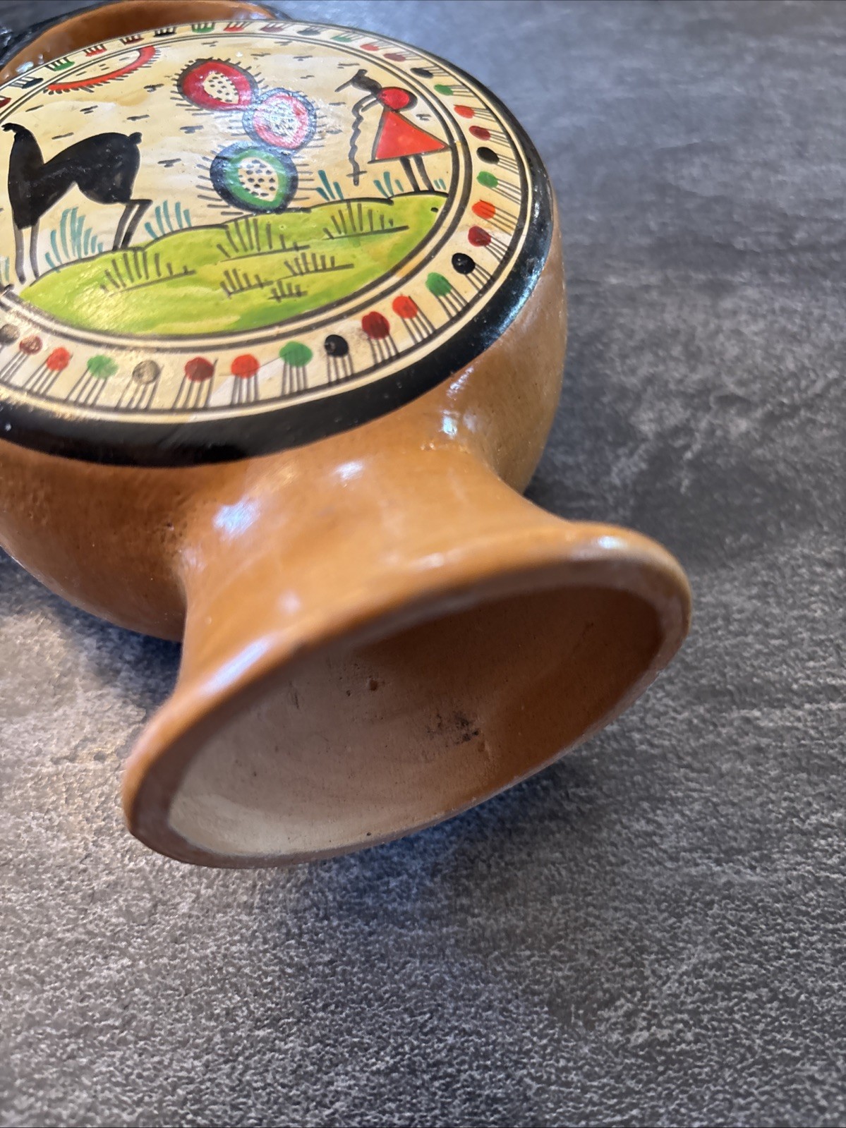 Vintage Peruvian Jaguar Pottery Vessel Hand Made 7" x 5" Cusco Peru INCA LOC CAB