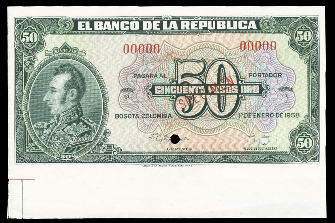Colombia P393es, Specimen Banknote.