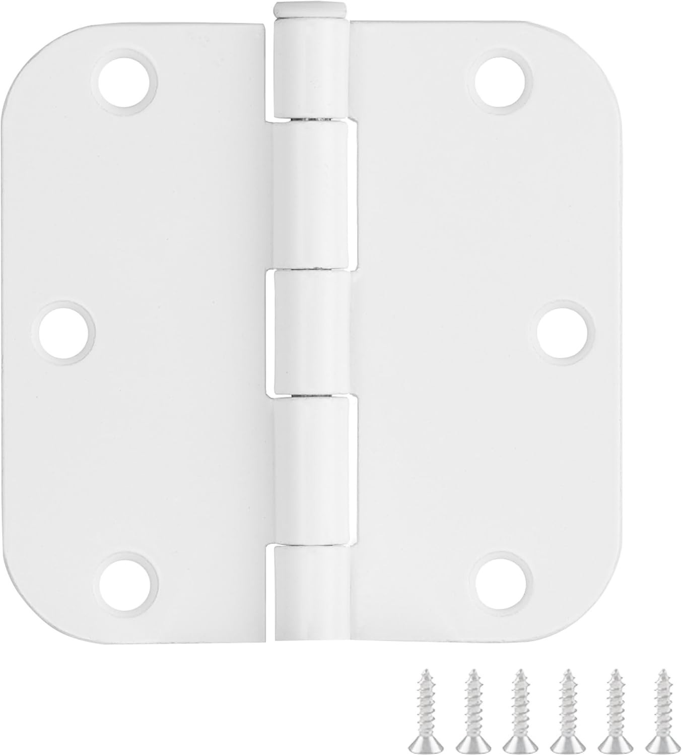 6-Pack 3.5-Inch Standard Door Hinges - Durable White Steel with Mounting Screws