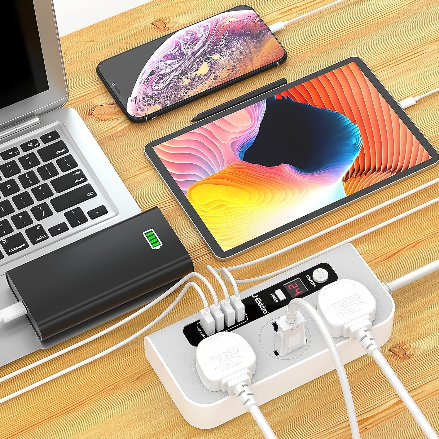 Universal Power Strip, 3 Way Universal Outlets 4 USB, 4.59 FT, 24 hour timer