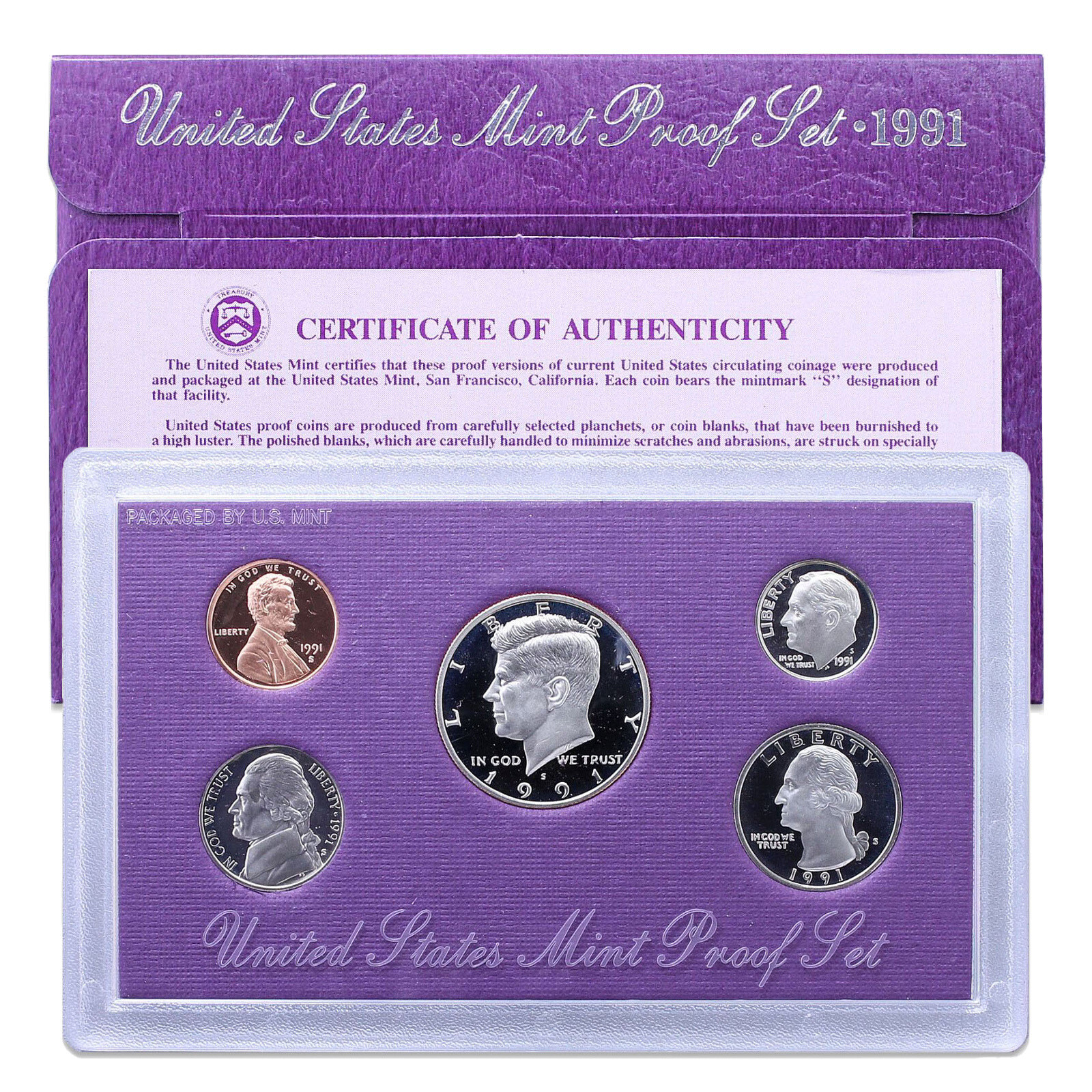 1991 S Proof Set Original Box & COA 5 Coins US Mint