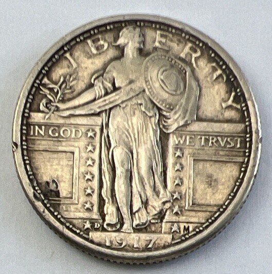1917 D Denver Mint Type 1 Standing Liberty Quarter 25c 90% Silver