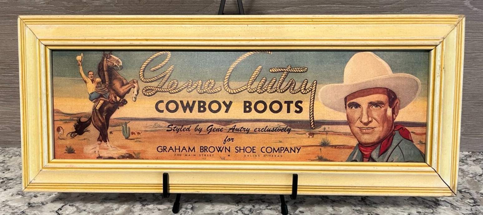 Vintage Gene Autry Cowboy Boots Graham Brown Shoe of Dallas Texas Store Ad Frame