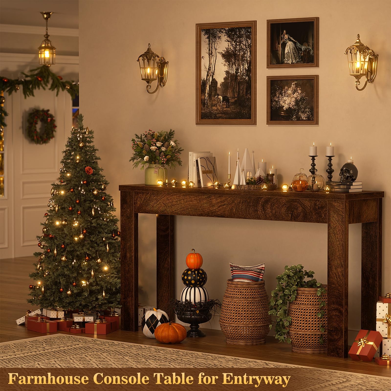 Console Table, 47" Farmhouse Wood Entryway Table, Sofa Tables Narrow Long Beh...
