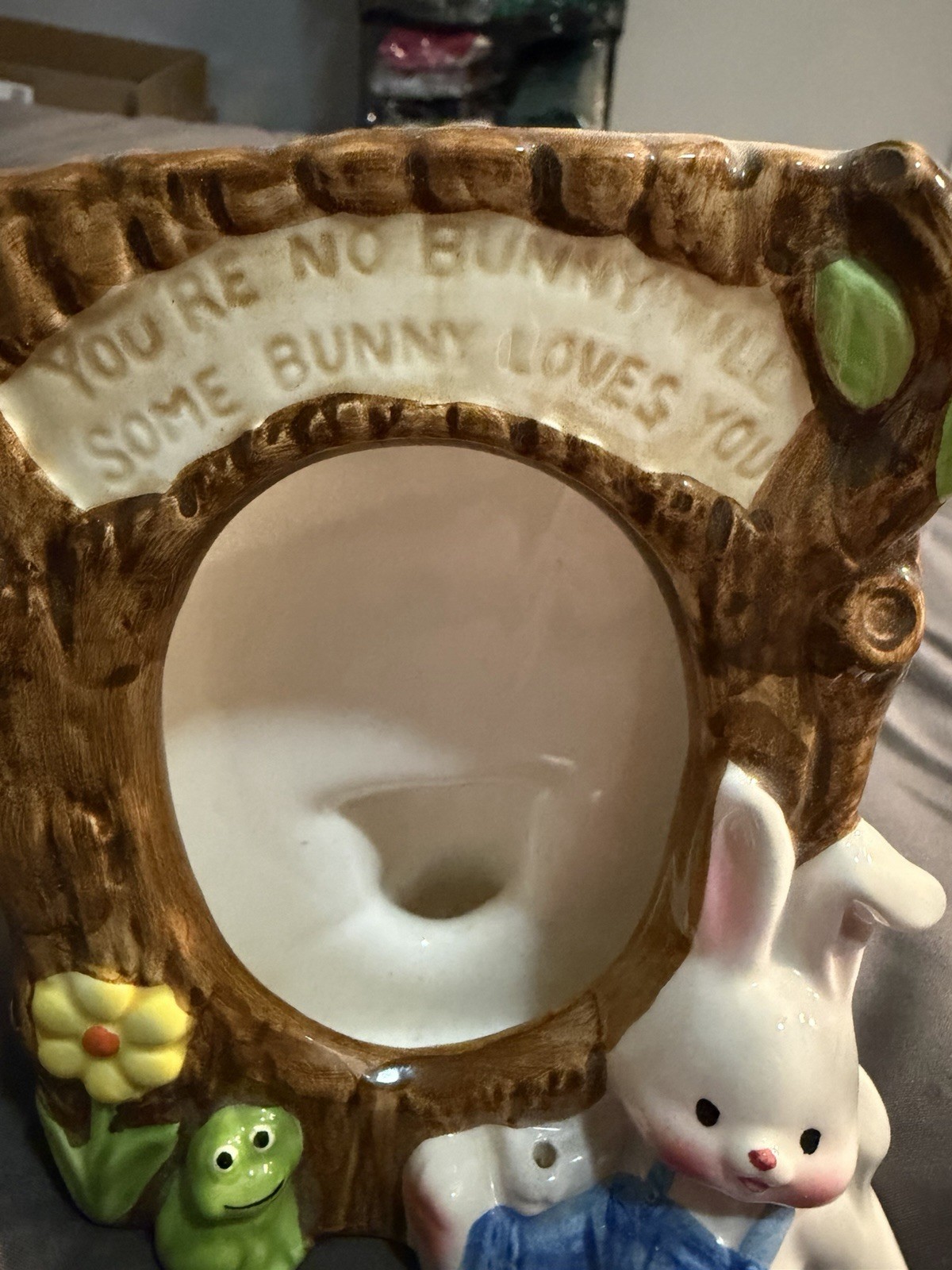 Vintage Enesco Bunny Planter Easter Rabbit Frog Floral Ceramic