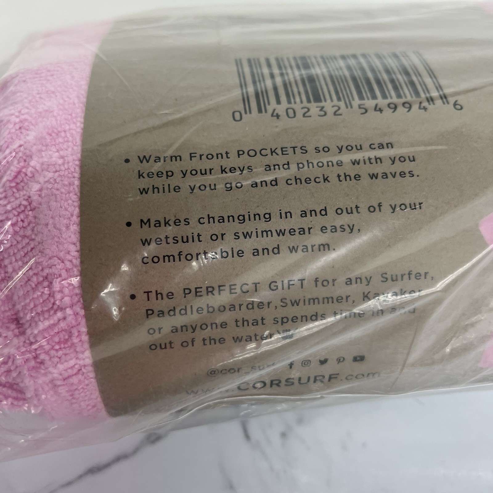 COR Surf Changing Towel/Robe-w/Hood & Pockets Size Medium - Pink Microfiber New