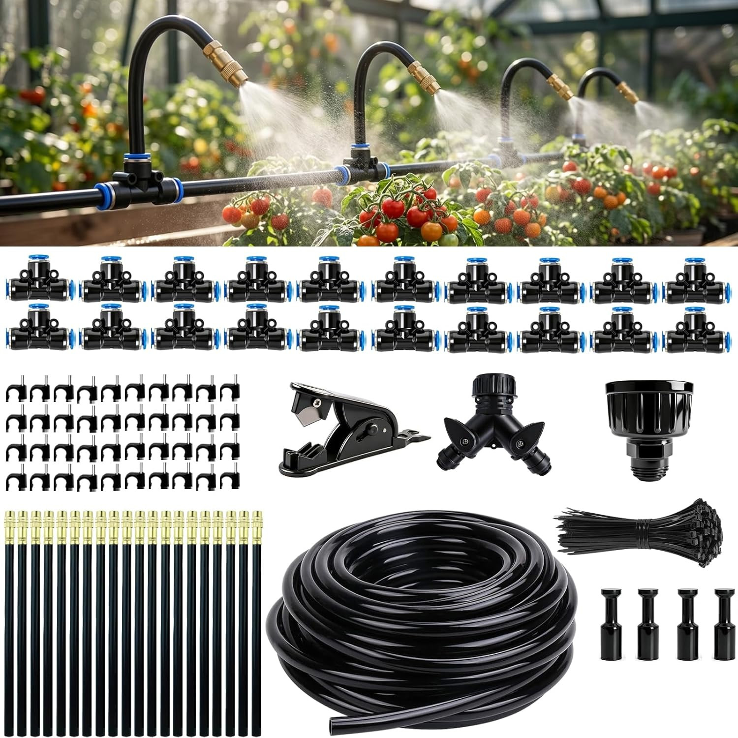 Kit de riego por goteo de 100 pies con 20 boquillas cobre ajustables para jardin