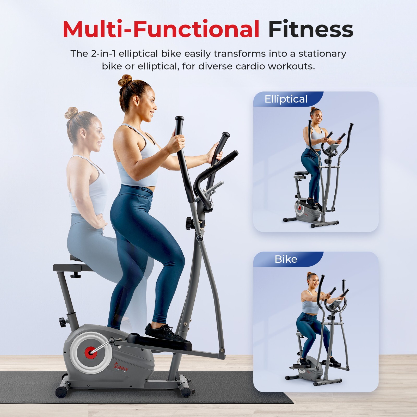 Compact Elliptical and Bike Exercise Machine Dual Mode Adjustable Resistance