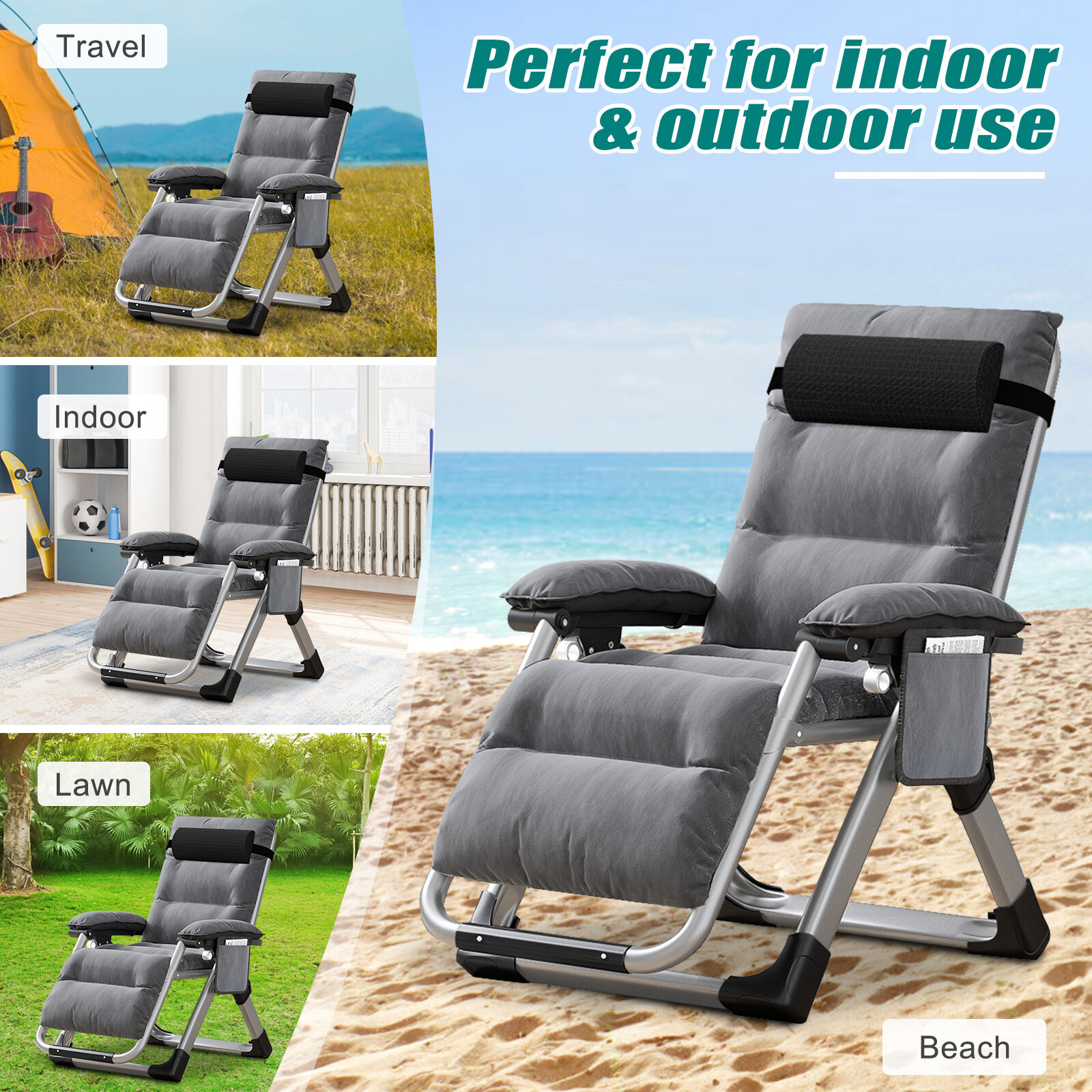 NAIZEA Zero Gravity Chair Reclining Lounge Chair w/Pad & Headrest Padded Armrest