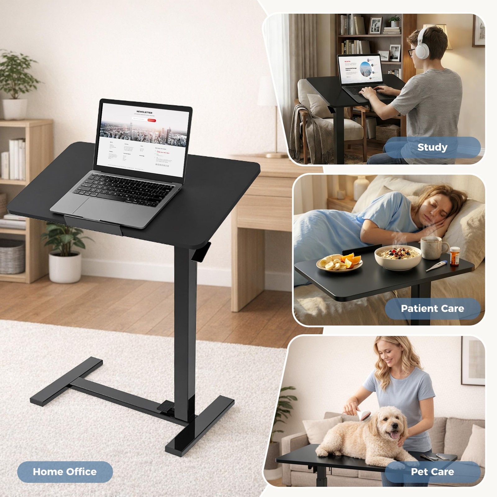 Foldable Mobile Standing Desk Rolling Laptop Desk with 180° Tiltable Tabletop