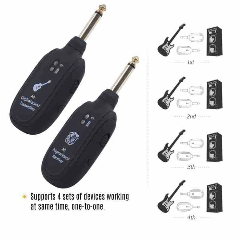New A8 Guitar Wireless System Transmitter Receiver Built-in Rechargeable Wireles