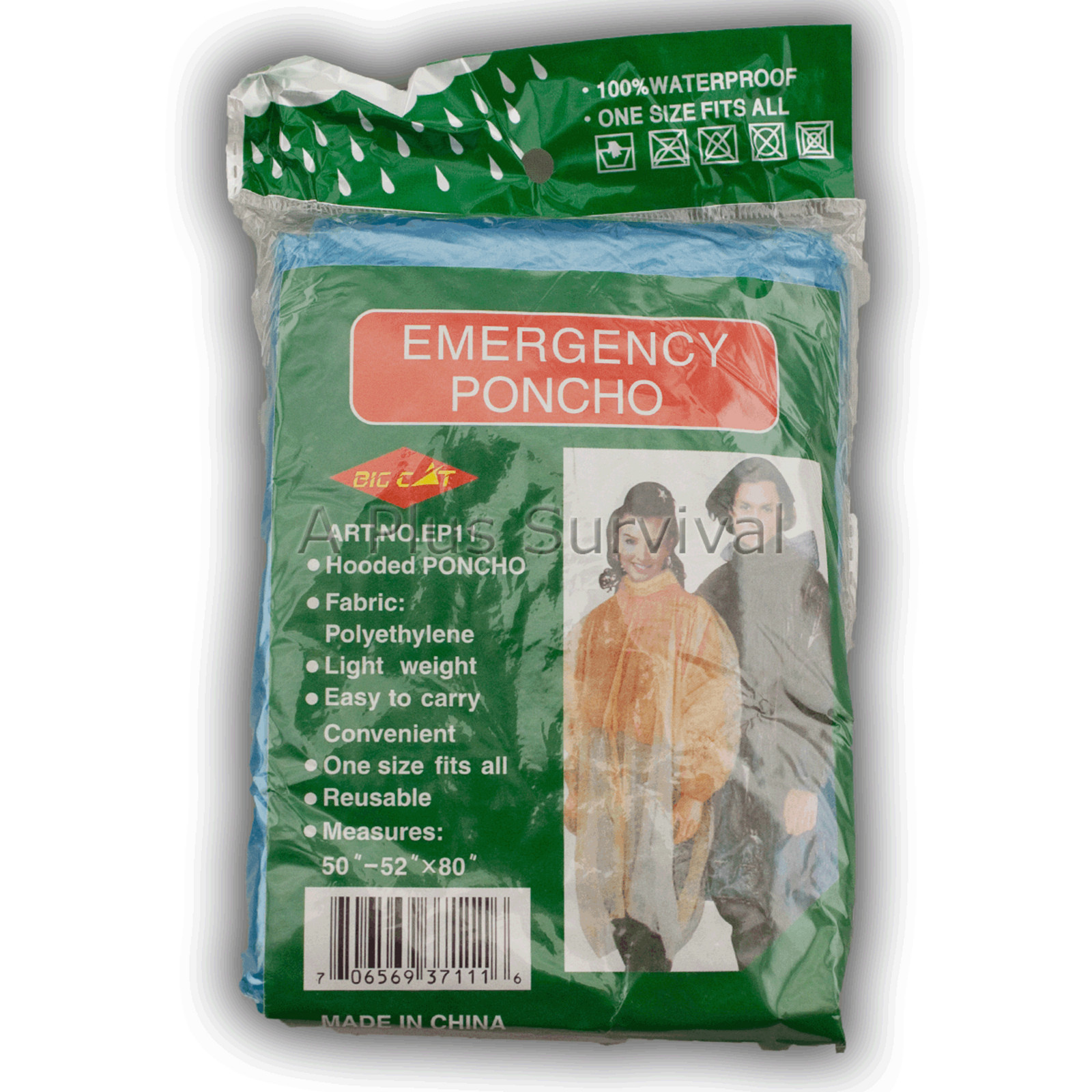 Lot of 10 Blue Emergency Hooded Survival Poncho for Kit