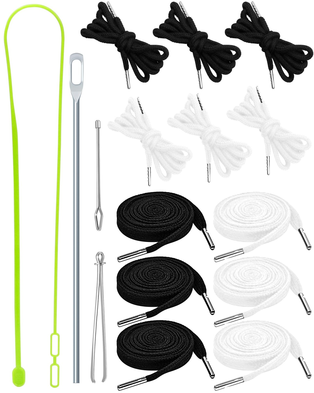 FIVEIZERO Drawstring Cord Kit-12pcs Draw Strings & 52IN, Black and White